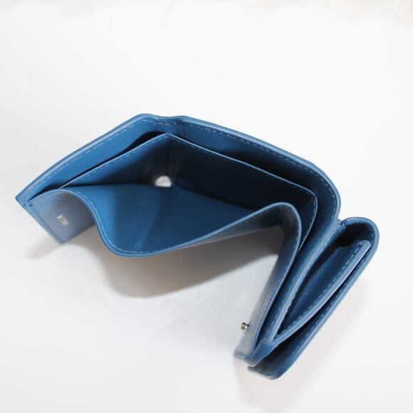 Balenciaga Blue & White Leather Logo Everyday Trifold Mini Compact Wallet - Picture 13 of 13